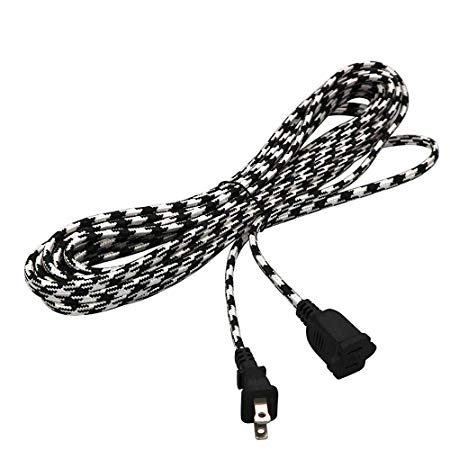 Power Extension Cord, Braided Indoor 3 Prong Plug 16AWG - UL Approved - 25 feet (Black and White)