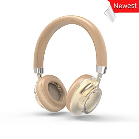 iXCC 17 Hrs Bluetooth V4.1 On-Ear Headphones with Mic, Hi-Fi Stereo Low Latency Wireless Headset, Soft Memory-Protein Earmuffs, and Wired Mode for PC/ Cell Phones/ TV - Gold