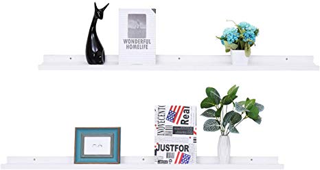 Set of 2 Picture Ledge Floating Frame Shelves Wall Shelf Mounted for Photo Frames Display (White, 47 inch) …