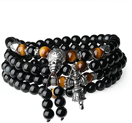 coai 108 Mala Beads Obsidian Tibetan Prayer Wrap Bracelet Necklace