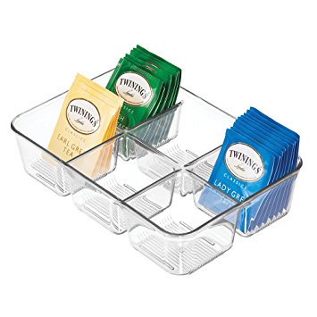 mDesign Kitchen Storage Organizer for Tea Bags, Sugar, Salt, Sweeteners, Creamers - Clear