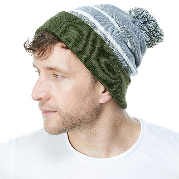 THE HAT DEPOT Winter Soft Unisex Cuff Pom Pom Stripe Knit Beanie Skull Slouch Hat
