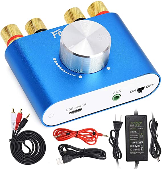 F900 2 Channel Amp Bluetooth Amplifier 100W with Power Supply Adapter DC 12V 5A, 50W   50W Mini Wireless Audio Power Amplifier for Home HiFi Stereo Speakers Blue
