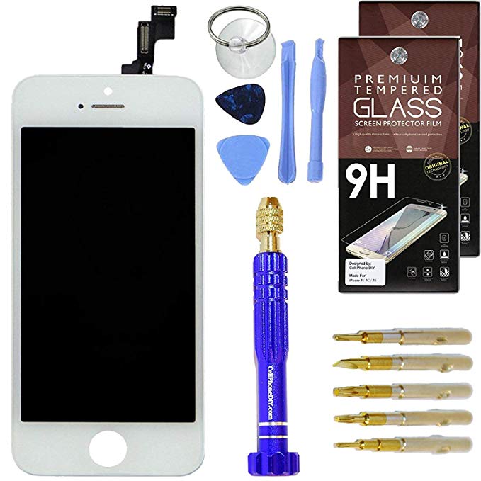 DIY White iPhone 5S Screen Replacement LCD Touch Screen Digitizer Assembly Set   Premium Glass Screen Protectors   Pro Repair Tool Kit