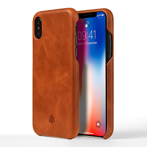 Leather iPhone X Case - NOVADA Genuine Leather Back Cover - Tan