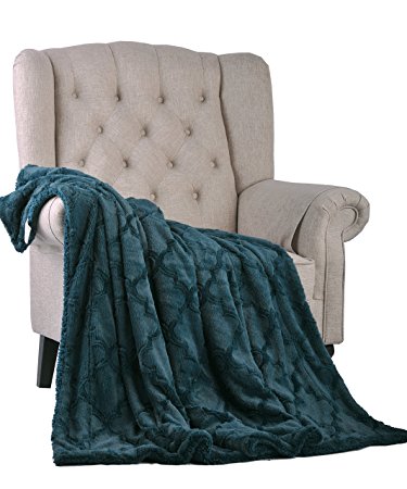 BOON Brushed Faux Fur Ashley Throw with Sherpa Backing, 50" x 60", Dark Teal