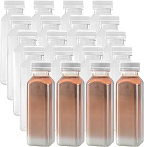 Restaurantware 12 Ounce Plastic Bottles, 100 Disposable Clear Bottles with Caps - Square, Transparent Bottles for Juicing, Perfect for Juice Shops, Cafes and More