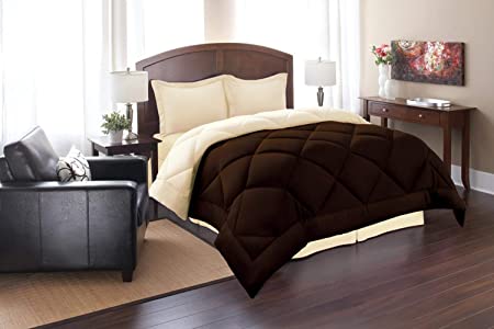 Elegant Comfort Goose Down Alternative Reversible 3pc Comforter Set- Available In A Few Sizes And Colors, King/Cal King, Brown/Cream