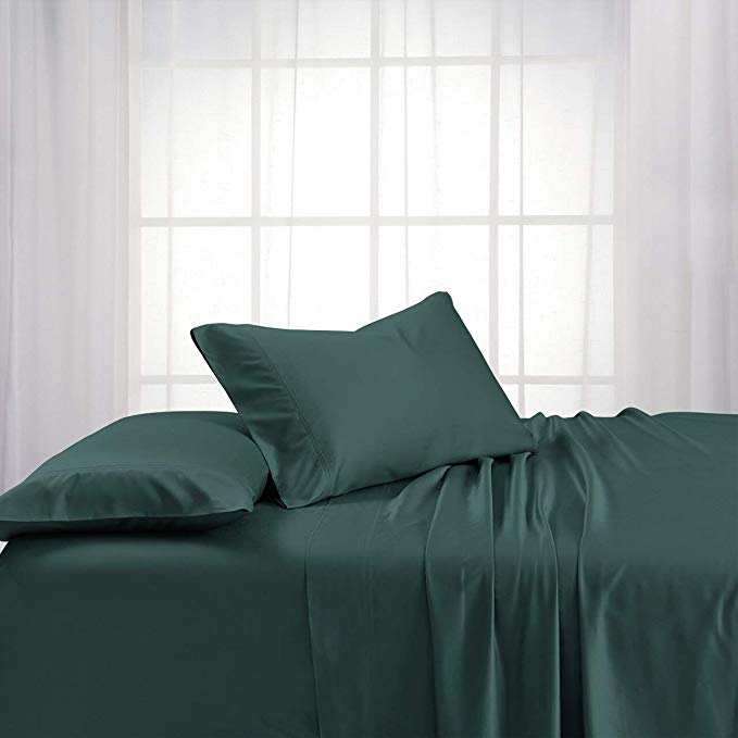 Royal Tradition Exquisitely Lavish Body Temperature-Regulated Bedding, 60% Bamboo Viscose/ 40% Plush Cotton, 300 Thread Count, 4 Piece Queen Size Deep Pocket Silky Soft Sheet Set, Teal