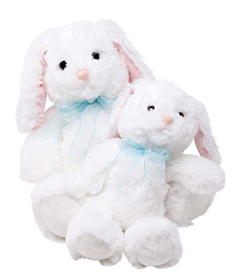 Aurora Easter White Soft Plush Bunny Set of 2 Large and Small Sisters Brothers Blue