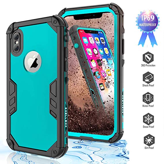 YOGRE Waterproof Case for iPhone Xs/iPhone X, IP69 Certified for Snowproof Dustproof and Dropproof Cover Case, Full-Body Protective Phone Case with Built-in Screen Protector, 5.8 inch (Blue)