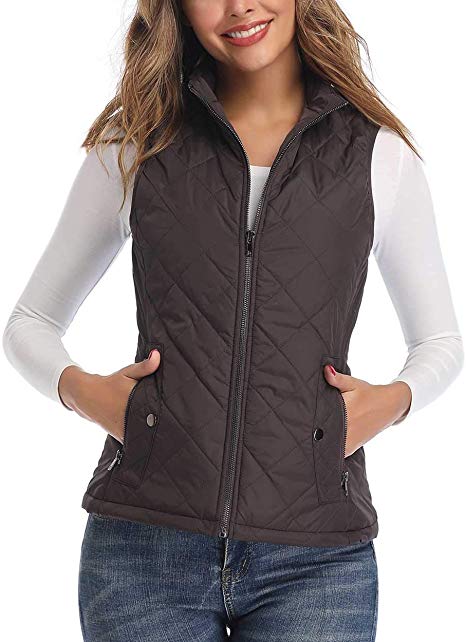 Art3d Women's Vests - Padded Lightweight Vest for Women, Stand Collar Quilted Gilet with Zip Pockets
