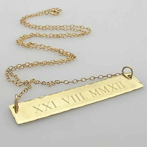 Roman Numeral Date Necklace - Anniversary Date Necklace - Personalized Gold Filled Necklace - Rectangular Bar Pendant
