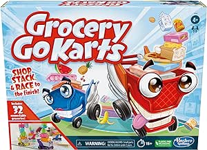 Grocery Go Karts Board Game for Preschoolers and Kids Ages 4 and Up, Building Game with Mini Groceries, Preschool Games for 2-4 Players