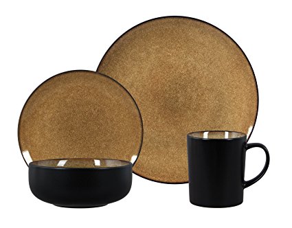 Gibson Novabella 16-Piece Reactive Stoneware Dinnerware Set, Taupe