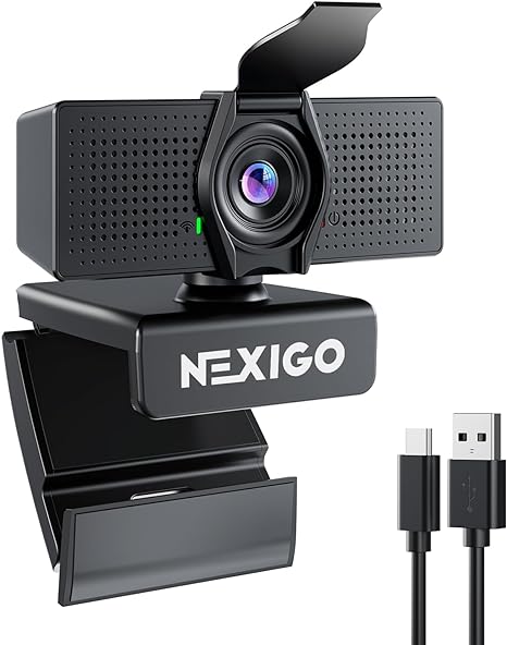 NexiGo N60 Pro (Gen 2) 1080P Webcam with Distortion-Free Lens, USB A to Type-C Data Cable, Noise Reduction Mic & Privacy Cover, for Zoom/Skype/Teams/Webex, Laptop MAC PC Desktop