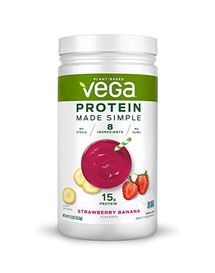 Vega Protein Made Simple - Strawberry Banana (10 Servings), 9.3 Oz - Delicious Plant Based Healthy Vegan Protein Powder - Stevia Free, Dairy Free, Gluten Free, Non Gmo, No Gums