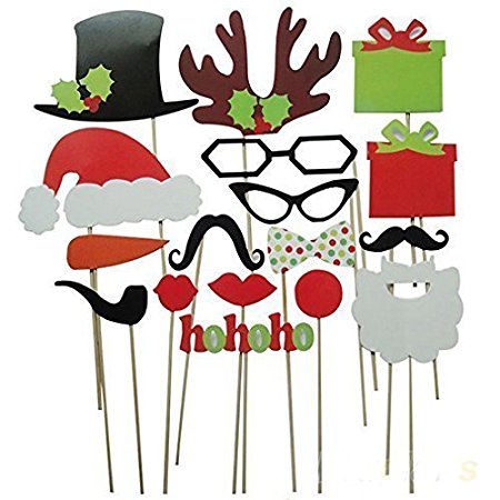 Soledi (Pack of 17) Funny DIY Photo Booth Props Mustache Glasses Snowflake Gift On A Stick Wedding Birthday Christmas Xmas Party Family