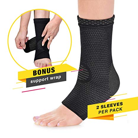 Modetro Sports Ankle Brace Compression Support Sleeve w/Free Ankle Strap-Achilles Tendon Support,Ankle Support for Ligament Damage
