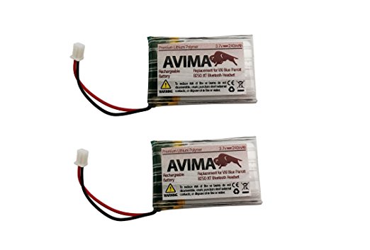 AVIMA Premium Quality Replacement Rechargeable Battery for VXI Blue Parrott B250-XT B250-XT  Wireless Bluetooth Headset Roadwarrior Blue Parrott 052030 502030 Blue Parrot PL602030 (AVIMA 2 Pack)