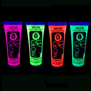 Uv Glow Blacklight Face and Body Paint 0.34oz - Set of 4 Tubes - Neon Fluorescent