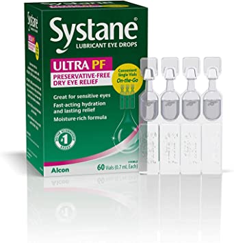Systane Ultra Lubricant Eye Drops Preservative-Free Vials, 0.7mL. Value Pack - 60 Single-Use Vials