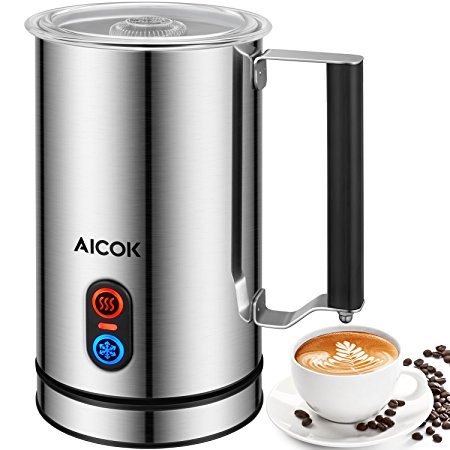 Aicok Milk Frother, Stainless Steel Electric Milk Steamer with Hot or Cold Milk, Silent Operation, Non-Stick Coating, Milk Warmer for Coffee, Latte, Cappuccino, Silver