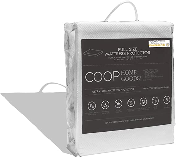 Coop Home Goods Mattress Protector - 100% Waterproof, Hypoallergenic & Ultra Soft Breathable Bed Mattress Cover - Silent Mattress Pad Protection - Oeko-TEX Certified Lulltra Fabric - Full