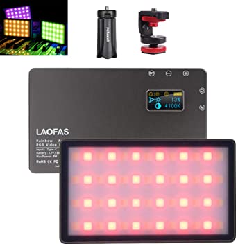 LAOFAS Rainbow Fresh Full Color RGB LED Video Light, Aluminum Alloy Body, CRI95  Accurate Color, 2500k-8500k Adjustable, 8 Functional Modes, OLED Screen, Cold Shoe Adapter with Pergear Mini Tripod