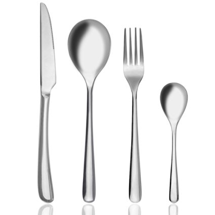 Cutlery Set, 4-piece Aoo High Quality Stainless Steel Table Knife Fork Spoon Flatware, Service for 1