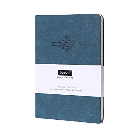 Keegood A5 Soft Cover Notebooks/Journal. Classic Dot Notebook Journal,Elegant Blue Faux Leather, 160 Pages, 5.8 x 8.3 In-100gsm Premium Thick Paper.