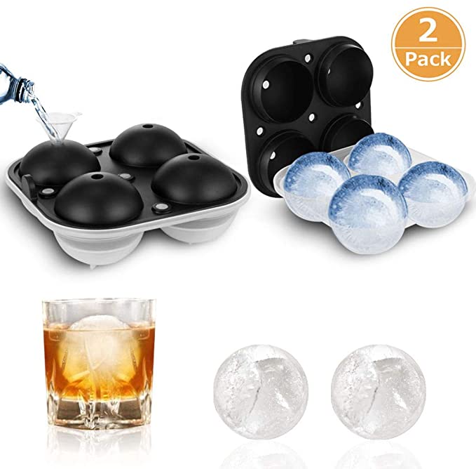 TGJOR Ice Cube Trays, Easy Release Ice Sphere Mold Tray with Silicone Lid, Large Square 2.5 Inch Ice Ball Maker for Whiskey, Cocktail or Homemade (Funnel Included) (two pack)