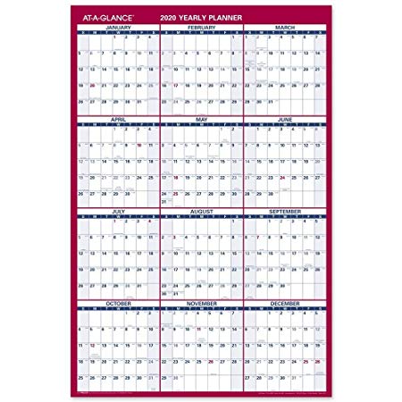 AT-A-GLANCE 2020 Yearly Paper Wall Calendar, 24" x 36", XLarge, Vertical/Horizontal (PM21228) (Renewed)