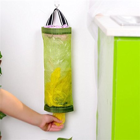 AUCH 1Pcs Hanging Folding Mesh Garbage Bag Organizer Trash Bags Holder Recycling Containers Plastic Waste Bag Storage for Kitchen, Green