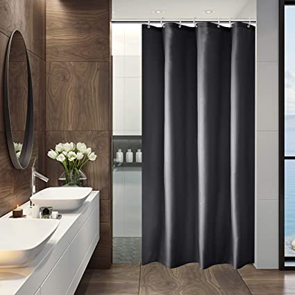 AooHome Stall Shower Curtain 36 x 72 Inch, Solid Fabric Bathroom Curtain for Hotel with Hooks, Waterproof, Dark Grey