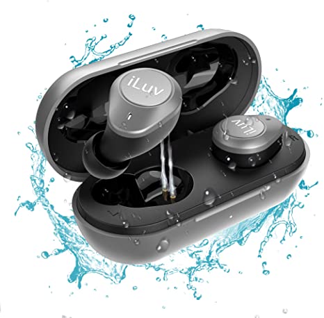 iLuv TB200 Space Gray True Wireless Earbuds Cordless in-Ear Bluetooth 5.0 with Hands-Free Call MEMS Microphone, IPX6 Waterproof Protection, Long Playtime; Includes Compact Charging Case & 4 Ear Tips