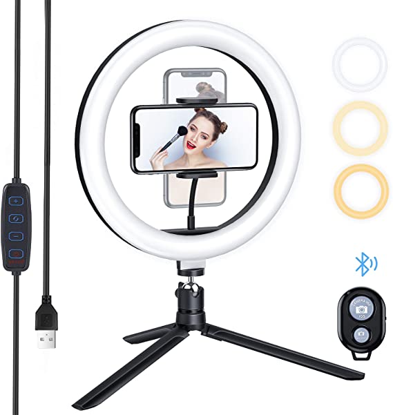 ESDDI 10" LED Ring Light with Tripod Stand & Dimmable Brightness, Selfie Ring Light with Phone Holder for Live Streaming, Makeup, YouTube, Photography