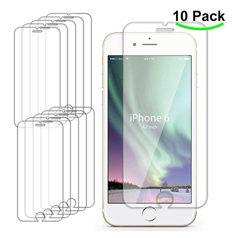 [10 Pack] Apple iPhone 6 6S Premium Tempered Glass Screen Protector Areion Ultra-Clear Anti-Scratch 2.5D Round Edge Bubble-Free Installation