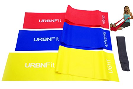 URBNFit Long Fitness Bands (5 Ft) W/Door Anchor - Ultimate - 3 Pack Of Resistance Bands For Stretching, Workouts, Rehabilitation.Ultimate Flat Stretch Bands Are Essential For Every Home Gym