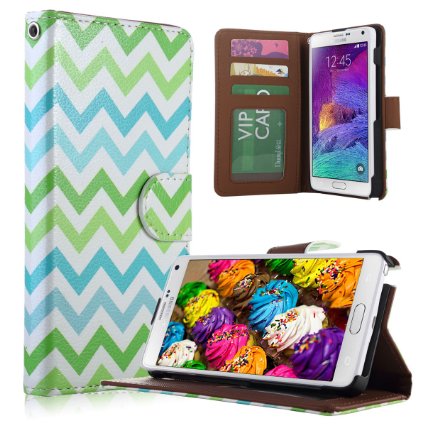 Note 4 Case, Galaxy Note 4 Wallet Case, ULAK Wallet holder [Card Slots] Luxury Synthetic Leather Purse Cover With Wrist Strap Cases For Samsung Galaxy Note 4 (Blue Green Wave)