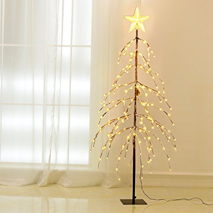 Excelvan 1.5M/5FT 176 LEDs Twinkle Star Upside-down Tree Light Warm White Light Brown Branches for Home, Bedroom, Party, Wedding, Bar, Indoor Outdoor Decoration (HG-C007)