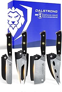 Dalstrong Charcuterie & Cheese Knife Set - 4-Piece - Shogun Series - Mini Cleaver, Serrated Knife, Round-Tip, Forked Cheese Knife - AUS-10V Japanese Steel - G10 Garolite Handle Kitchen - w/Sheath