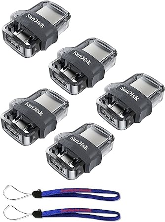 SanDisk Ultra 16GB (Five Pack Bundle) Dual Drive m3.0 (SDDD3-016G-G46) works with Android Devices and Computers Flash Drive with Everything But Stromboli (TM) Lanyard