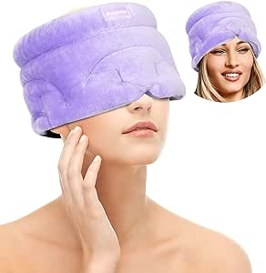 Microwave Heating Pad for Tension Headache Migraine Relief, Thermax Headache Hat for Face Sinus Pressure Relief, Hot & Cold Therapy with Lavender Aromatherapy, 100% Herbal Pack Mask for Puffy