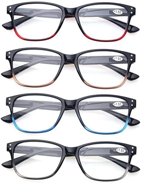 Reading Glasses 4 Pack Quality Spring Hinge Stylish Designed Men and Womens Glasses for Reading (6.00, 4 Pack Mix Color)