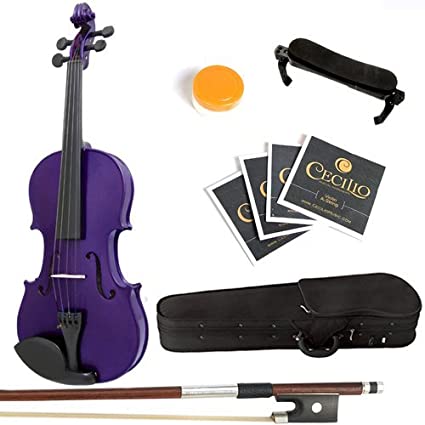 Mendini 1/8 MV-Purple Solid Wood Violin with Hard Case, Shoulder Rest, Bow, Rosin and Extra Strings