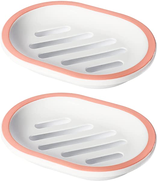 Topsky 2-Pack Soap Dish with Drain, Soap Holder, Soap Saver, Easy Cleaning, Dry, Stop Mushy Soap