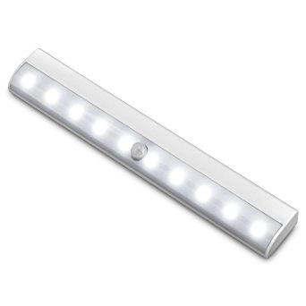 Motion Sensor Closet Light, Axmda Automatic DIY Stick-on Anywhere Portable Wireless 10 LED Bright Wardrobe/ Cabinet / Stairs/ Step Night Light Bar (Cool light)