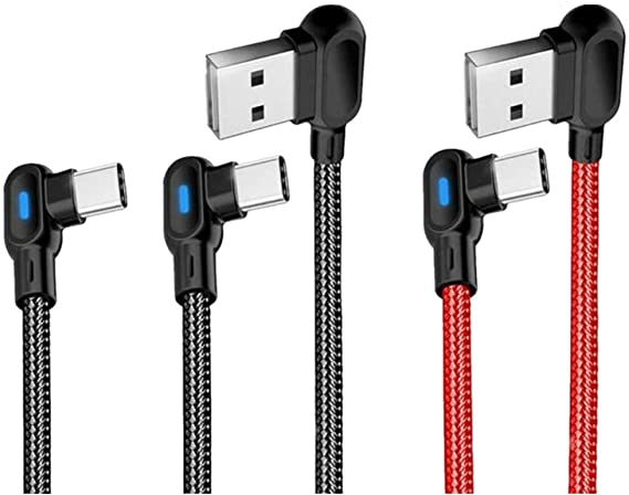 UGI® USB C Cable 3 Pack Right Angle 90 Degree Type C Charger Cable 2M 1M 25CM Nylon Braided 2.4A Charging & Data Cable Compatible with Samsung S10 S9 S8, Huawei P30 P20, Moto G7 & More Devices