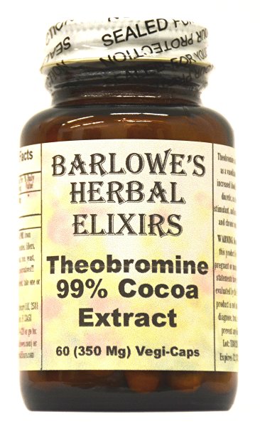 Theobromine Cocoa Extract 99% - 60 350mg VegiCaps - Stearate Free, Bottled in Glass